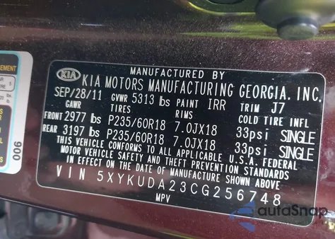 2012 Kia Sorento Ex V6 from USA, damaged, VIN 5XYKUDA23CG256748